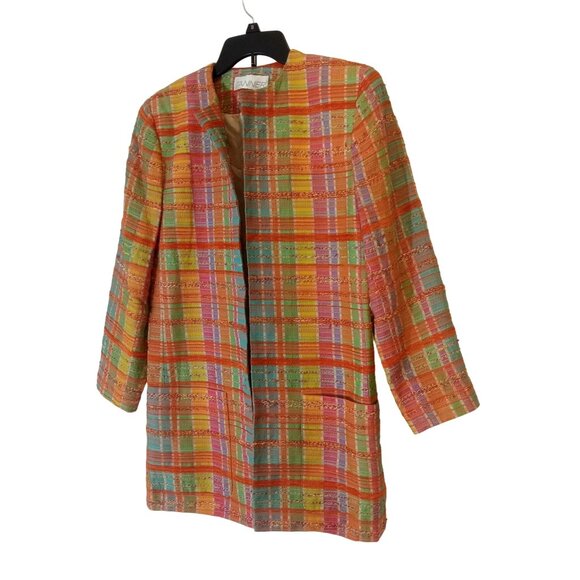 Tanner Cardigan Blazer Jacket Women's Size 6 Orange Purple Green Shoulder Pads - Picture 5 of 7